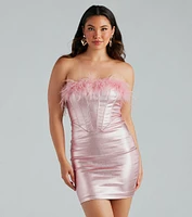 Ally Metallic Marbaou Feather Mini Dress