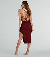 Adley Formal Glitter Lace-Up Midi Dress