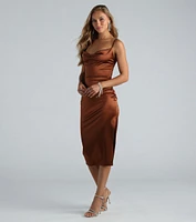 Emilia Satin High Slit Formal Midi Dress