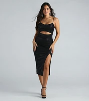 Lucia Formal Cowl Neck Cutout Midi Dress