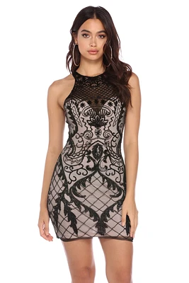 Lacey  Beaded Contrast Mini Dress