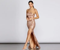 Ines Strapless Sequin Slit Gown