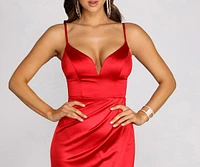 Nori Formal Plunging Satin Dress