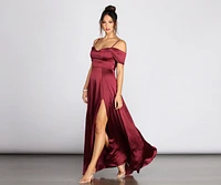 Kara Satin Off Shoulder Formal Gown