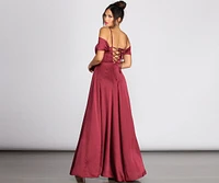 Kara Satin Off Shoulder Formal Gown