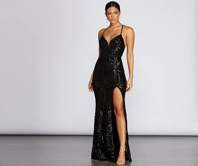 Deirdre Sequin Mesh Slit Gown