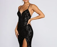 Deirdre Sequin Mesh Slit Gown