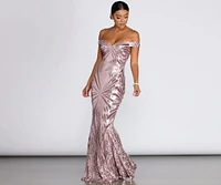 Lilith Off-Shoulder Sequin Evening Gown