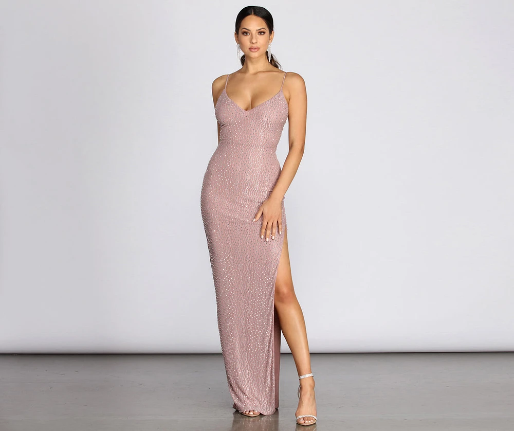 Catalina High Slit Heat Stone Dress