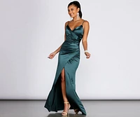 Karen Satin Wrap Formal Gown