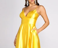 Maple Pleated Satin Cross Back Dress