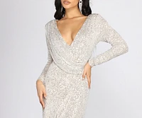 Bella Formal Sequin Wrap Dress