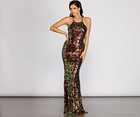 Tracy Sequin Scroll Mermaid Dress