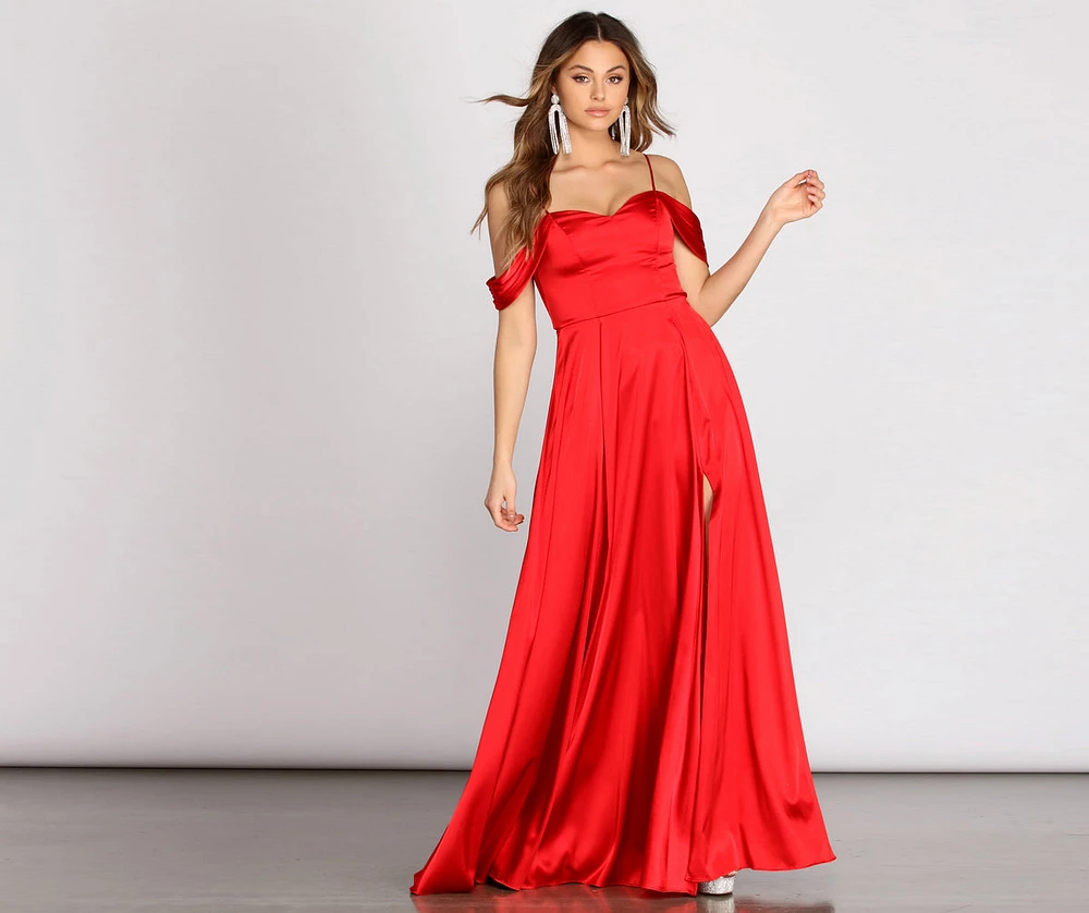 Franchesca Off Shoulder Satin A-Line Dress