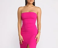 April Front Slit Strapless Crepe Dress