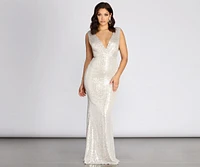 Diane Sequin Drape Back Formal Dress