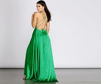 Evalina Satin Lace Up Back A-Line Dress