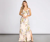 Elane Floral Satin Slip Gown