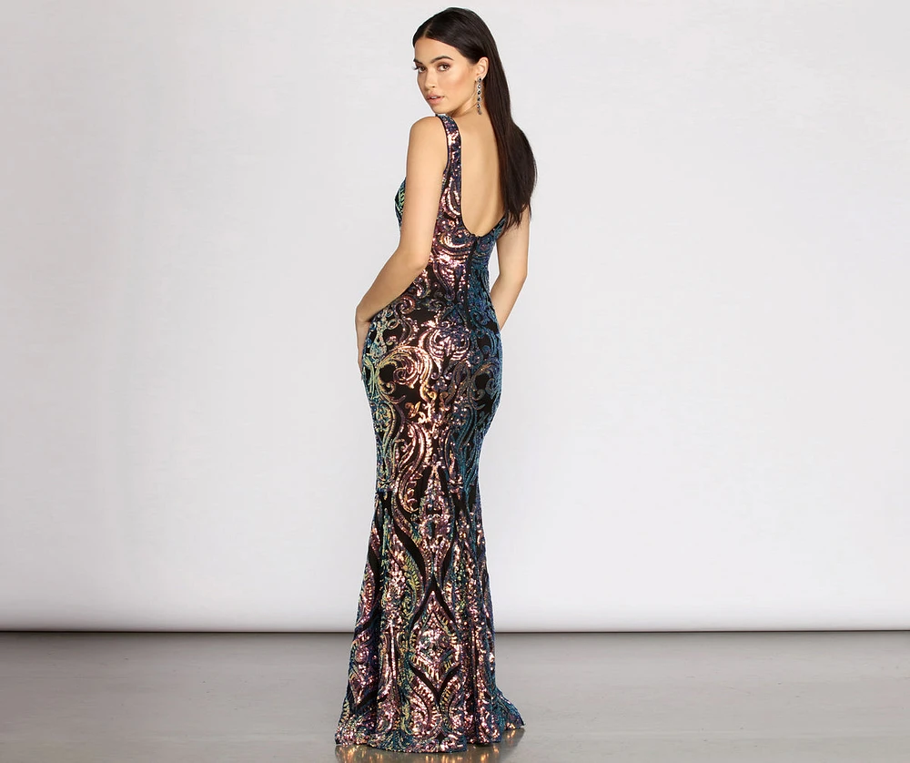 Heloise Scroll Sequin Mermaid Dress