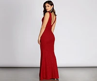 Joesphine Glitter Crepe Deep V Formal Dress