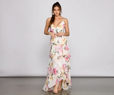 Aleena Formal Ruffled Chiffon Floral Dress