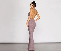 Nivea Mauve Glitter Cowl Neck Evening Gown