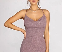 Nivea Mauve Glitter Cowl Neck Evening Gown