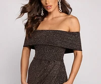 Elle Glitter Off The Shoulder Wrap Dress