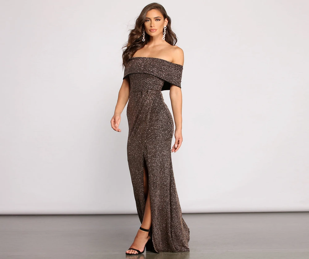 Elle Glitter Off The Shoulder Wrap Dress