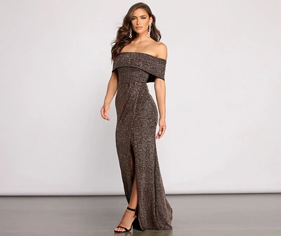 Elle Glitter Off The Shoulder Wrap Dress