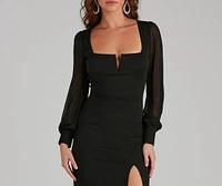 Veronica Front Slit Crepe Formal Dress