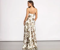 Amabella Floral Foiled High Low Dress