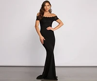 Sierra Formal Off the Shoulder Glitter and Lace Dress