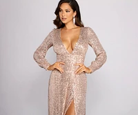 Selena Sequin Deep V Neck A-Line Dress