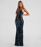 Aubrie Formal Sequin Scroll Dress