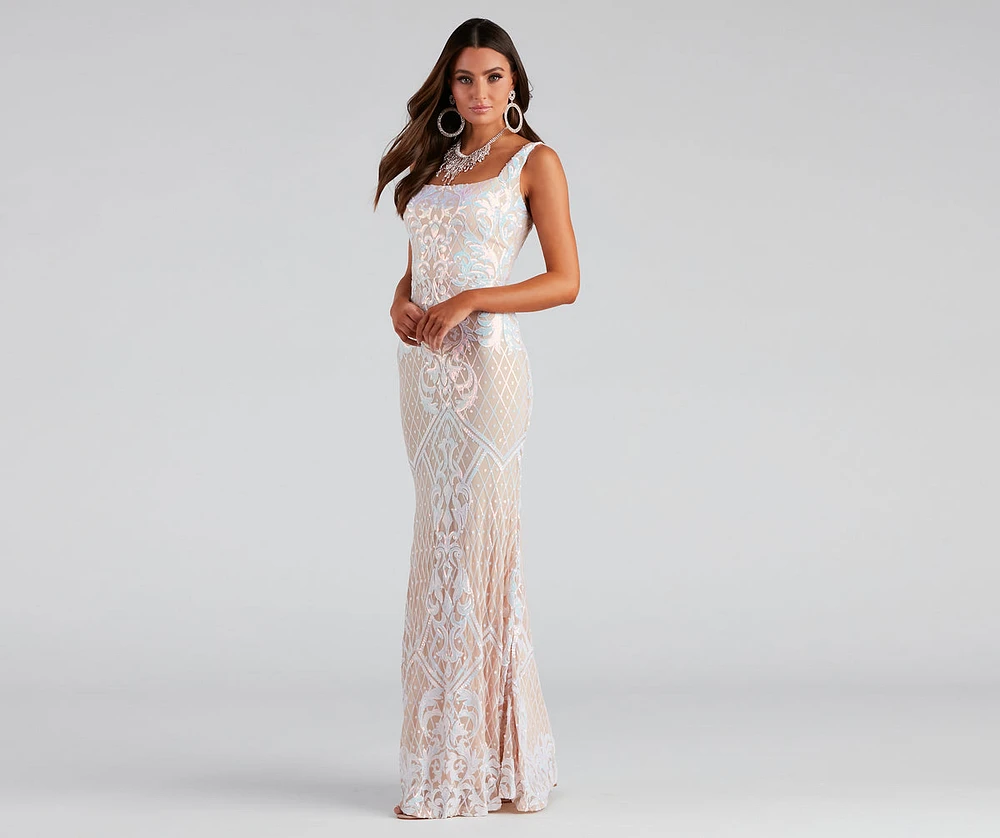 Micaela Formal Sequin Scroll Mermaid Dress