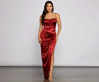 Gemma Formal High Slit Satin Dress