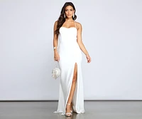 Jacklyn Crepe And Chiffon High Slit Formal Dress