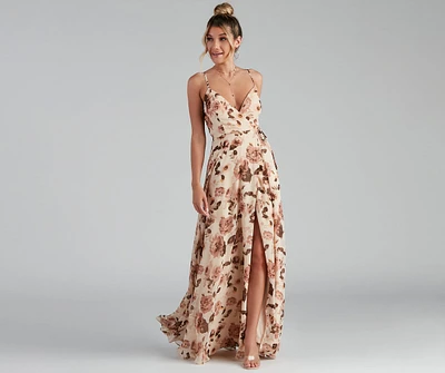 Erika Floral Chiffon Wrap A-Line Formal Dress