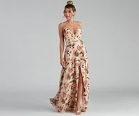 Erika Floral Chiffon Wrap A-Line Formal Dress