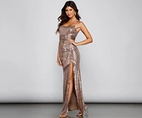 Stella Sequin High-Slit Formal Dress