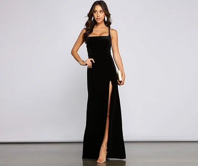 Christina Lace-Up Back Velvet Dress