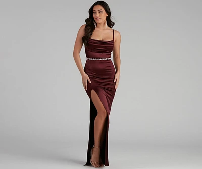 Lala High Slit Satin Formal Dress