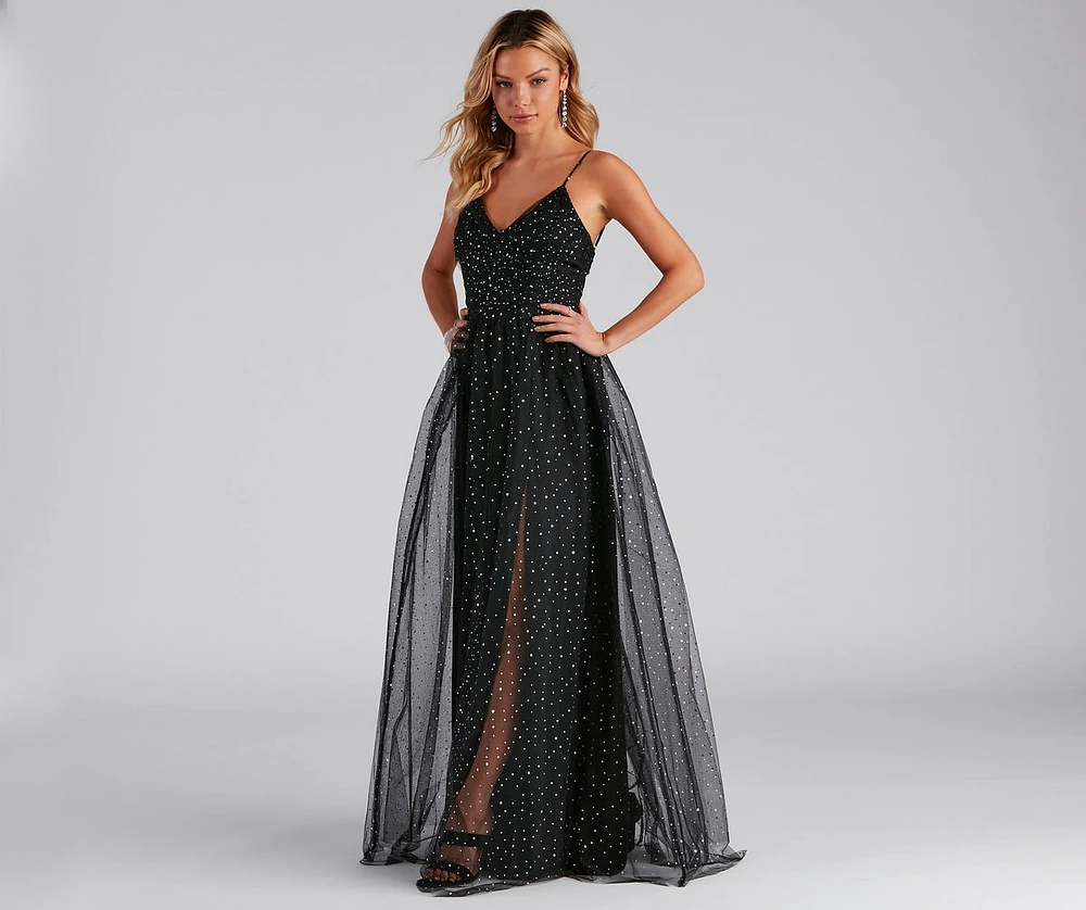Stassie Sparkly Tulle A-Line Long Dress