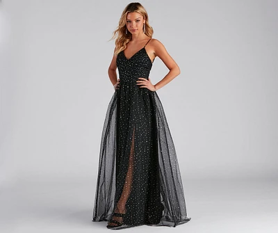 Stassie Sparkly Tulle A-Line Long Dress