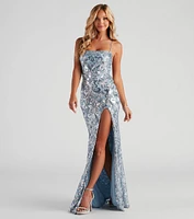 Priya Formal Iridescent Sequin Scroll Dress