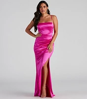 Evie Formal Ruched Satin Sleeveless Dress