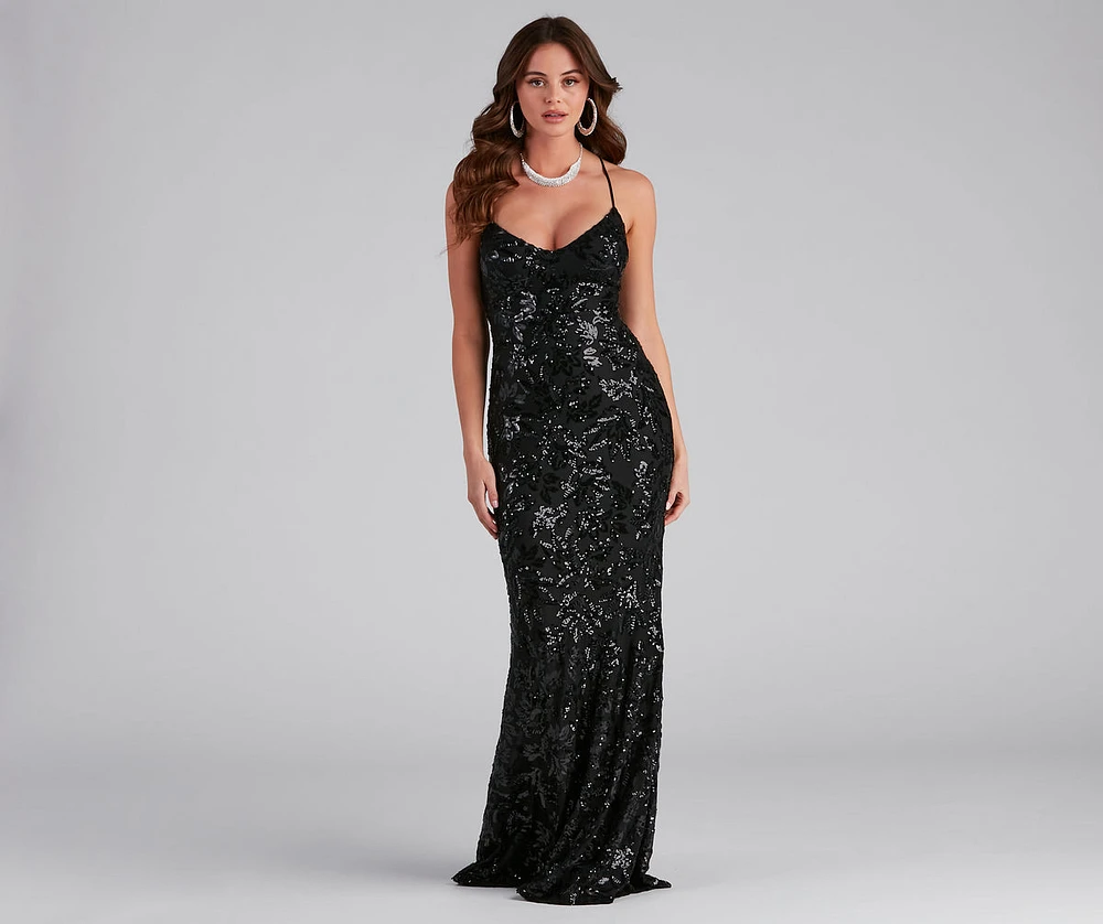 Marleigh Formal Sequin Scroll Dress