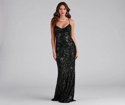 Marleigh Formal Sequin Scroll Dress