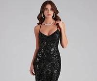 Marleigh Formal Sequin Scroll Dress